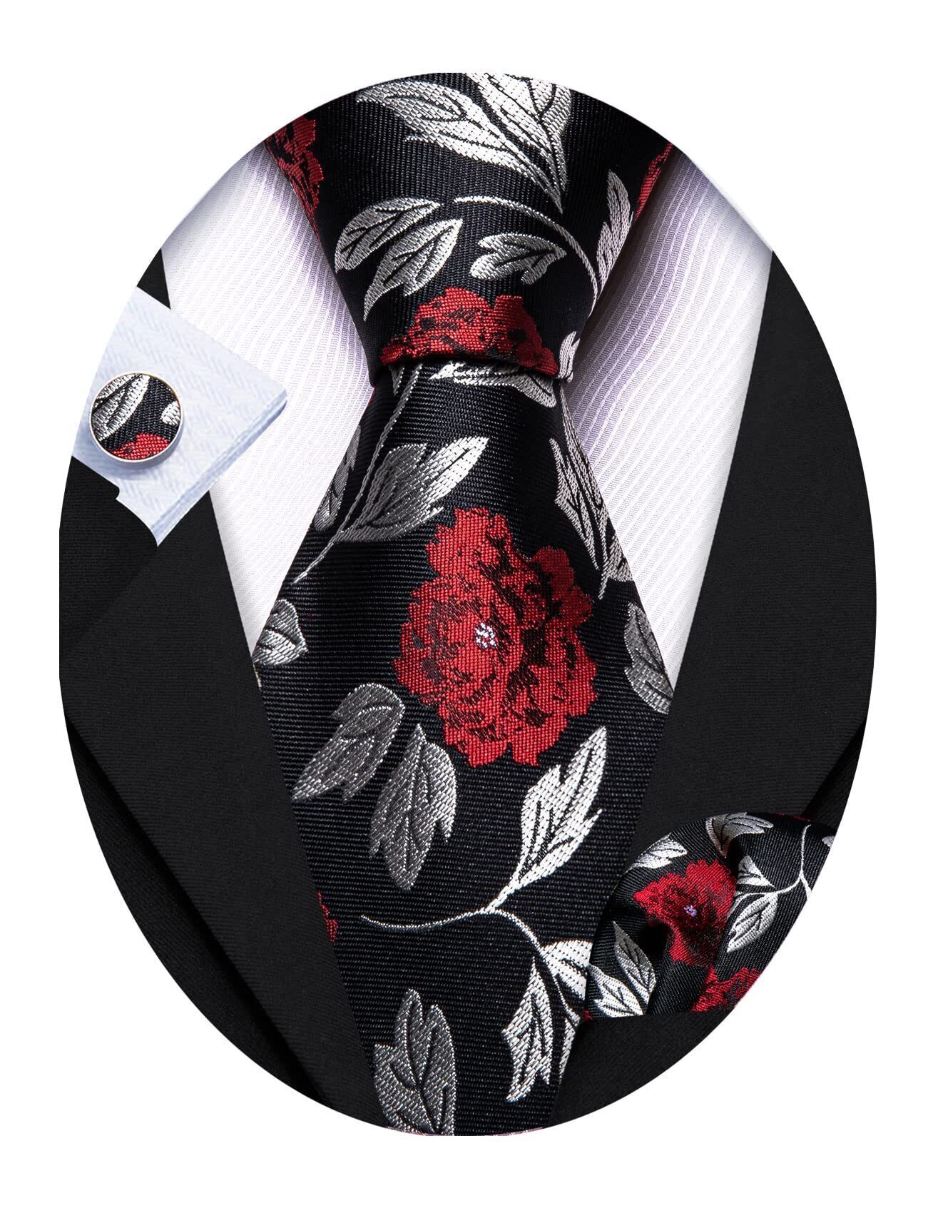 5367 Classic Floral Necktie SetBlack RedOne Size